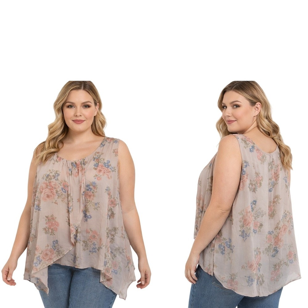 Carina Ricci Silk Floral Blouse XL Made in Italy Pink Boho Peasant‎ Top